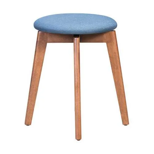 14.4" x 14.4" x 19.3" Walnut and Ink Blue Poly Linen MDF Rubber Wood Stool  Set of 2