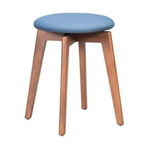 14.4" x 14.4" x 19.3" Walnut and Ink Blue Poly Linen MDF Rubber Wood Stool  Set of 2