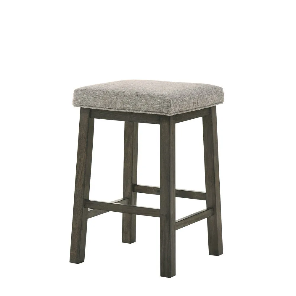 25 Inch Wooden Bar Stool with Fabric Seat, Set of 2, Gray By Casagear Home