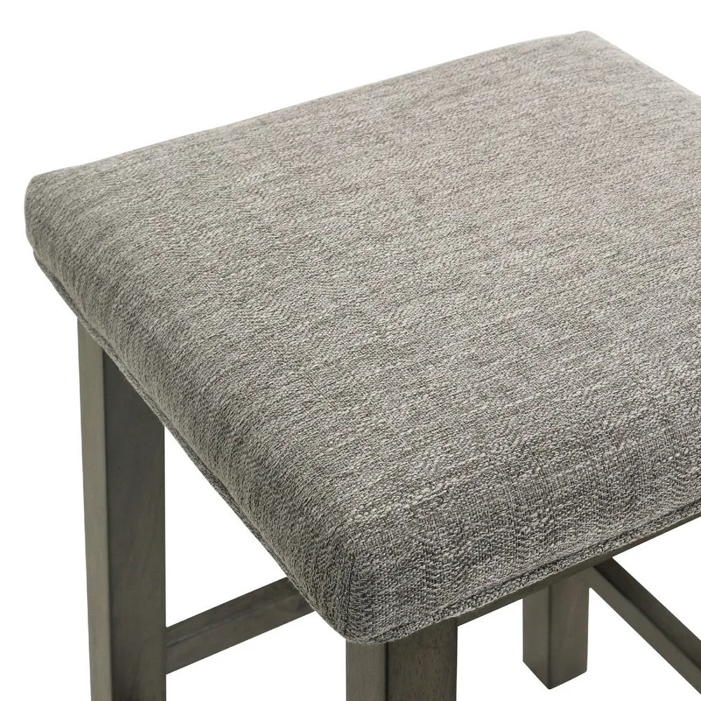 25 Inch Wooden Bar Stool with Fabric Seat, Set of 2, Gray By Casagear Home