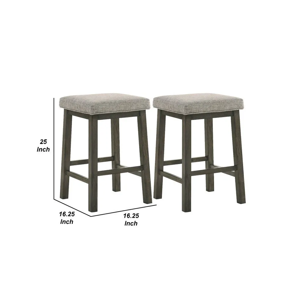 25 Inch Wooden Bar Stool with Fabric Seat, Set of 2, Gray By Casagear Home