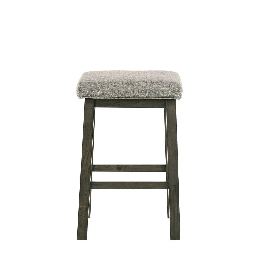 25 Inch Wooden Bar Stool with Fabric Seat, Set of 2, Gray By Casagear Home