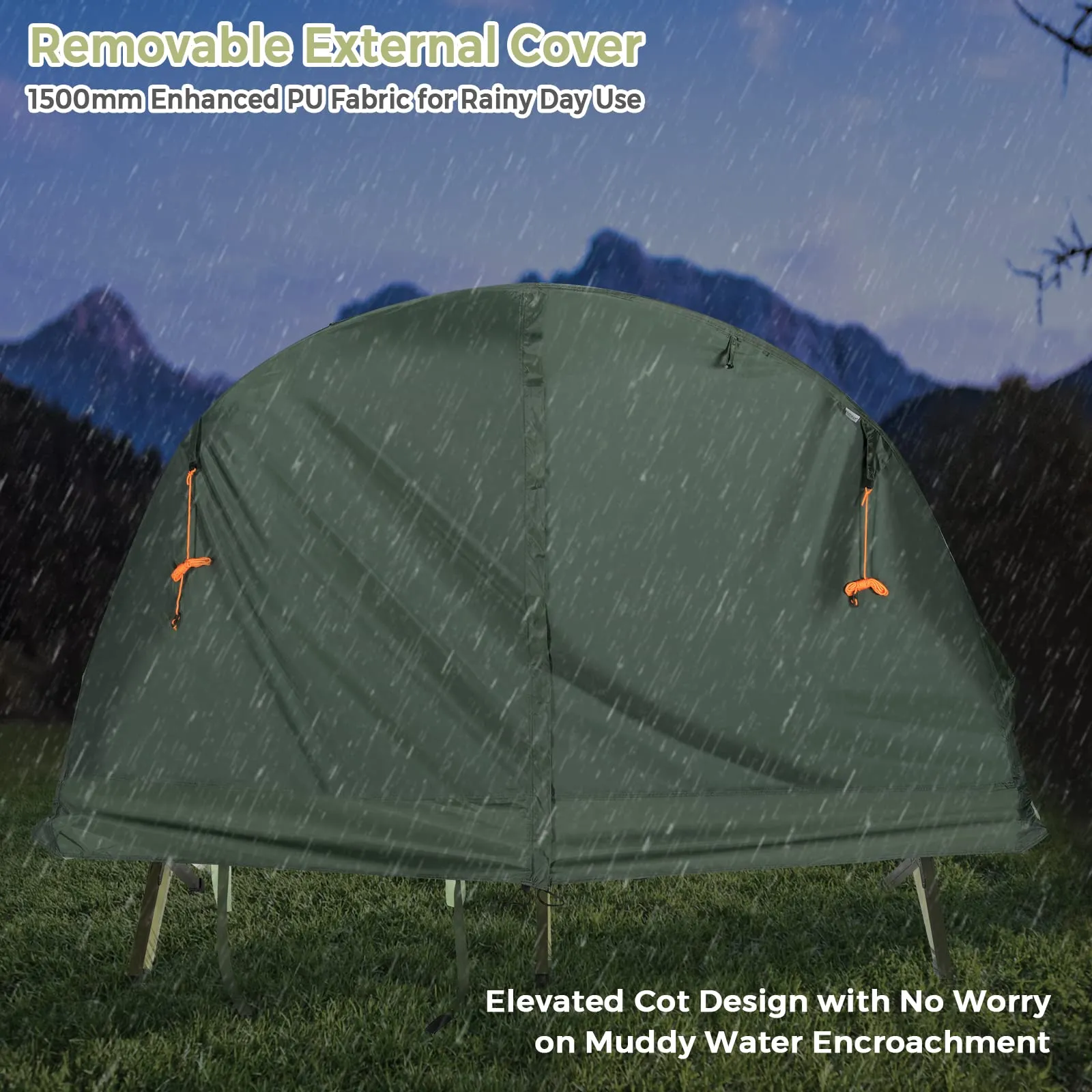 4-in-1 Camping Cot Tent for 1 Person, Foldable Elevated Tent Set, Portable Tent W/Waterproof External Cover