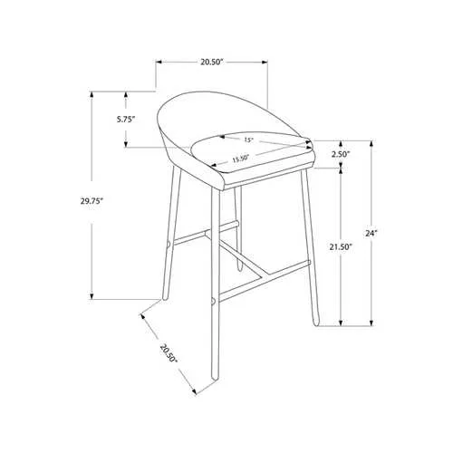 41" x 41" x 59.5" White  Foam  Metal  LeatherLook  Barstool 2pcs