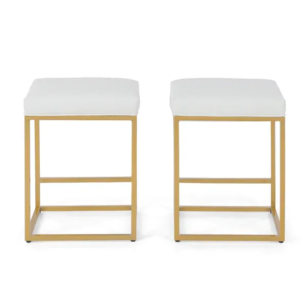 Alpha Camp 24" Square Modern PU Leather Bar Stools with Golden Frame, set of 2