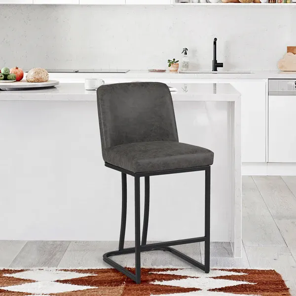 Alpha Camp Modern Square PU Leather Bar Stool with Metal Frame, 19"/24"