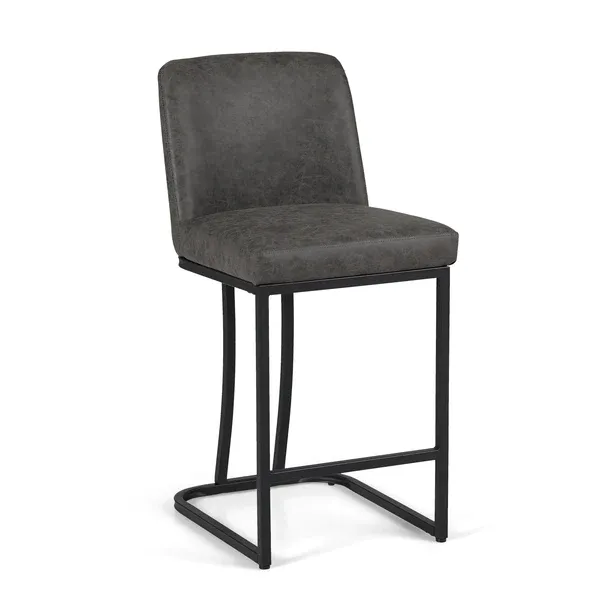 Alpha Camp Modern Square PU Leather Bar Stool with Metal Frame, 19"/24"