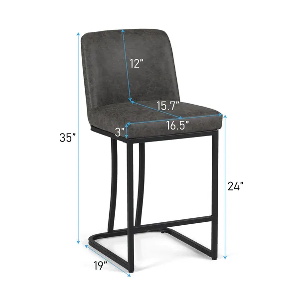 Alpha Camp Modern Square PU Leather Bar Stool with Metal Frame, 19"/24"