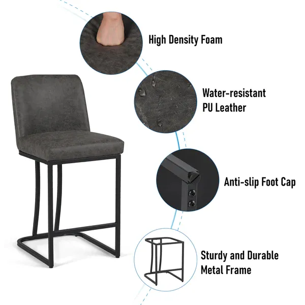 Alpha Camp Modern Square PU Leather Bar Stool with Metal Frame, 19"/24"