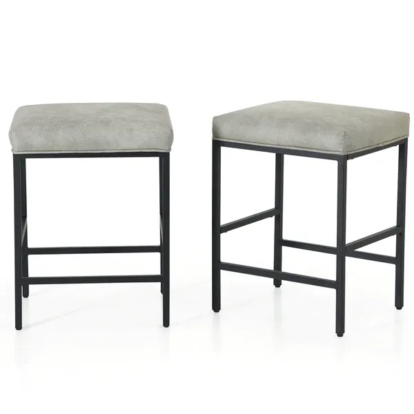 Alpha Camp Square Counter Height Bar Stools with Metal Frame, Set of 2