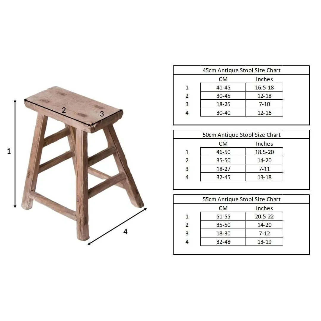 Antique Rustic Stool (45-55cm)