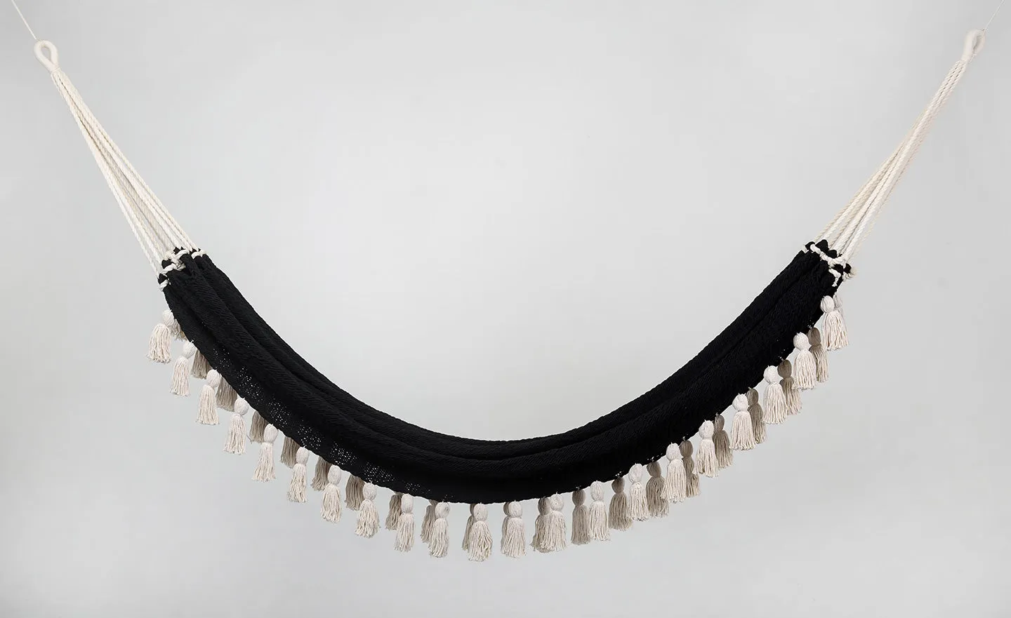 Boho Black Cotton Hammock with Tassels