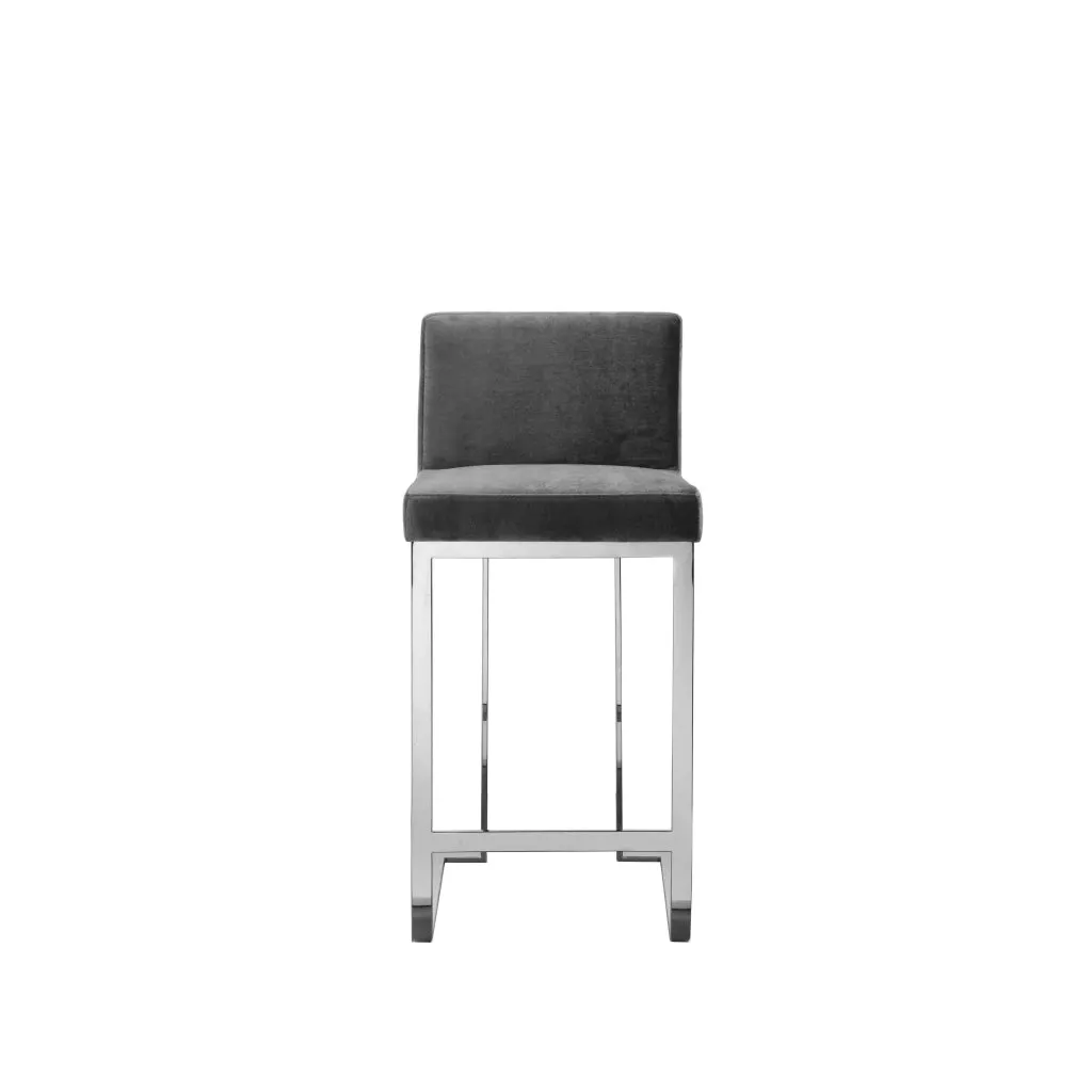 Boly 26 Inch Counter Height Chair, Gray Velvet, Foam Cushions, Chrome Steel By Casagear Home