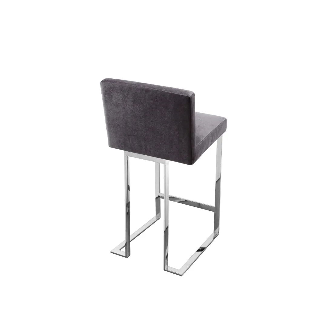 Boly 26 Inch Counter Height Chair, Gray Velvet, Foam Cushions, Chrome Steel By Casagear Home