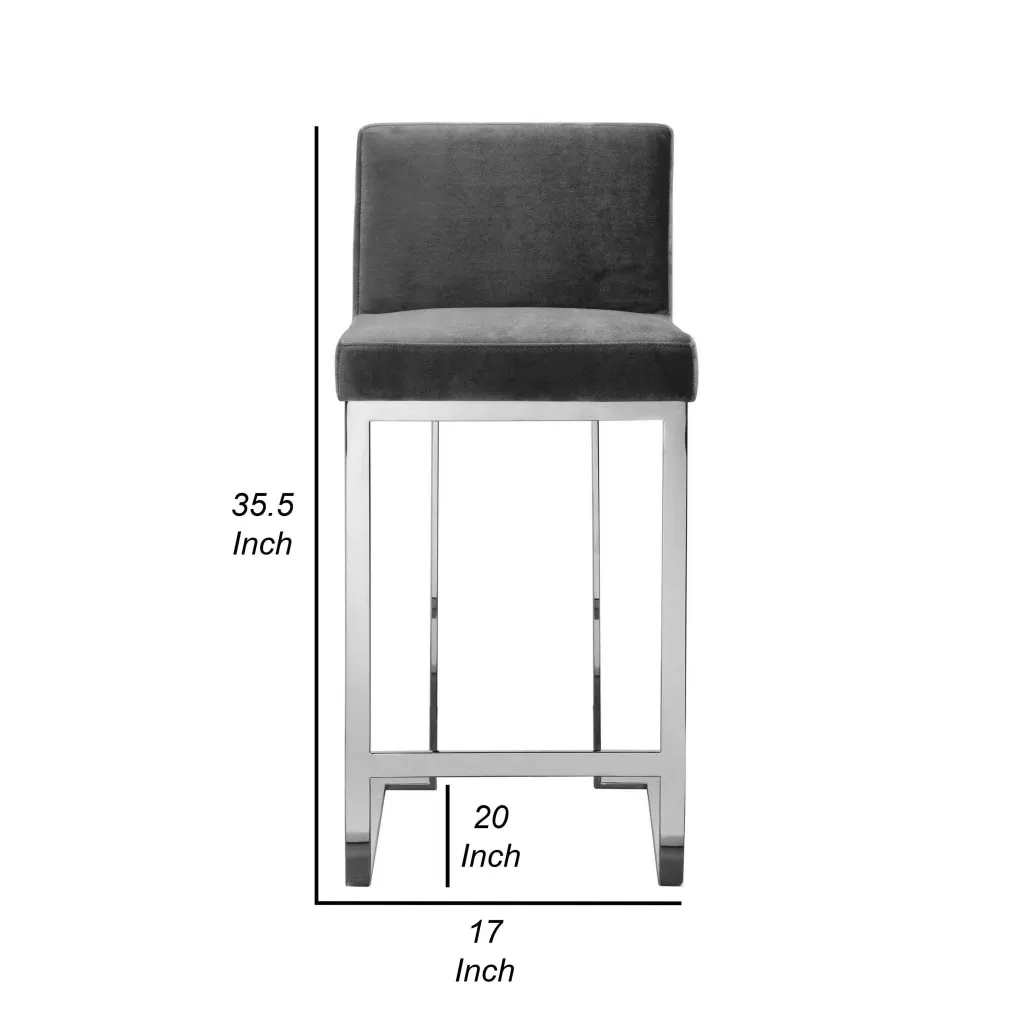 Boly 26 Inch Counter Height Chair, Gray Velvet, Foam Cushions, Chrome Steel By Casagear Home