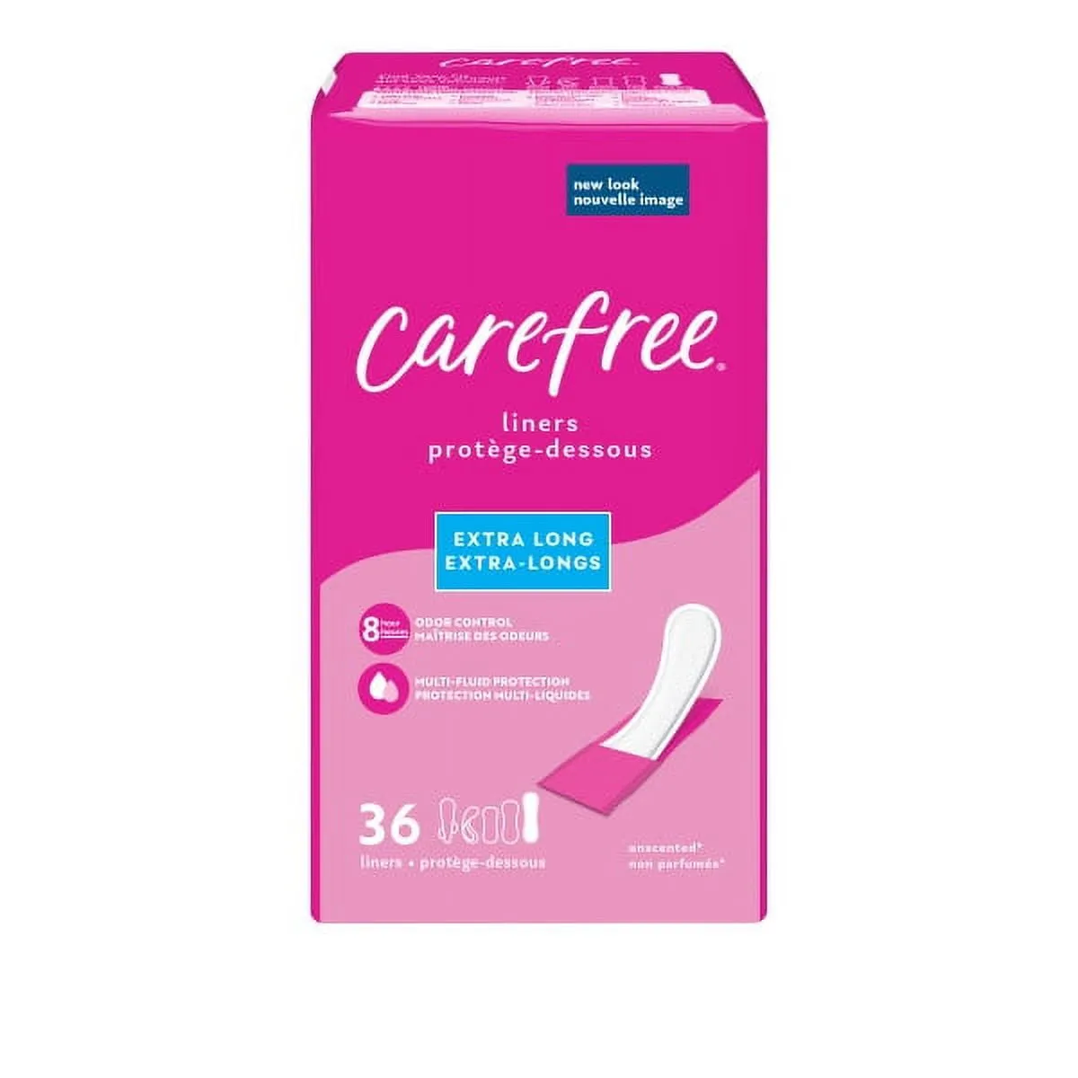 CAREFREE® Panty Liners, Extra Long, Unscented, 8 Hour Odor Control, 36ct