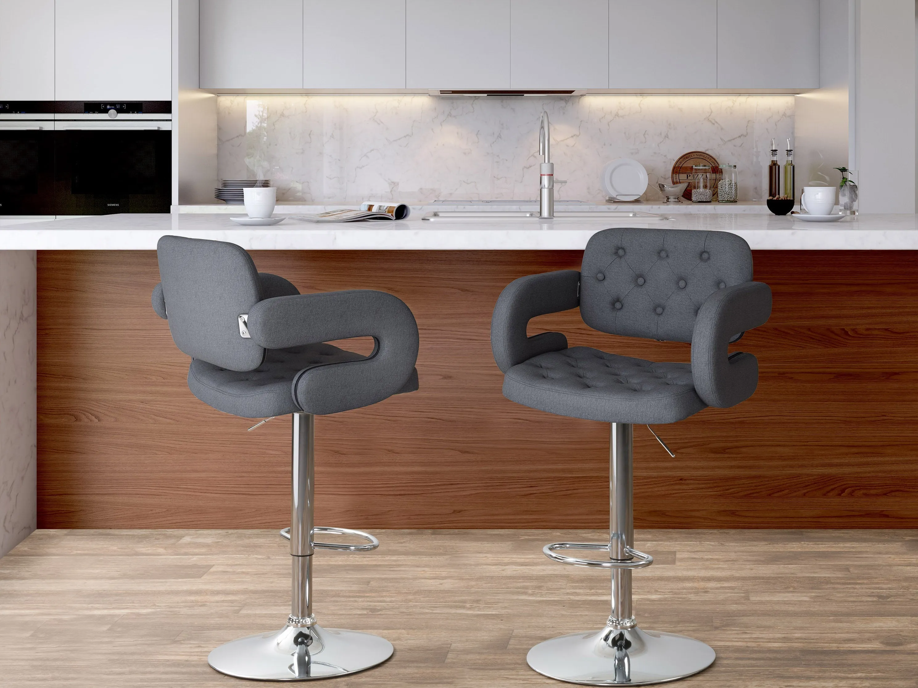 Dark Grey Bar Stools with Arms, Set of 2