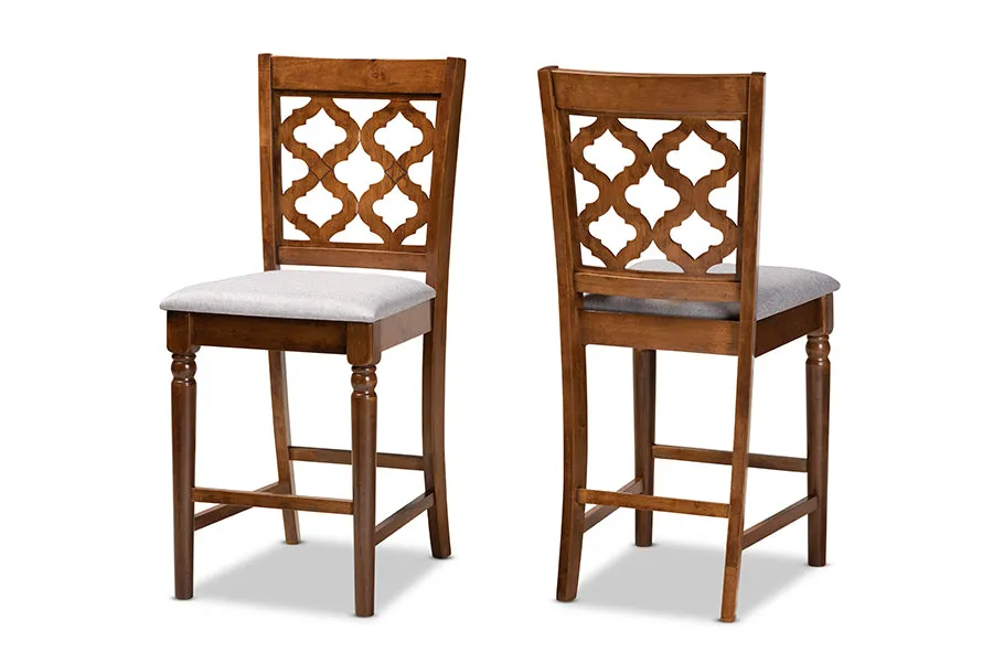 Emily 2pcs Gray Fabric Upholstered Walnut Brown Finished Wood Counter Stool