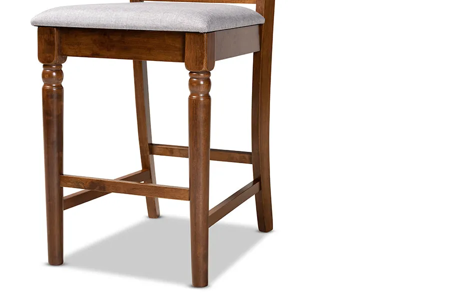 Emily 2pcs Gray Fabric Upholstered Walnut Brown Finished Wood Counter Stool