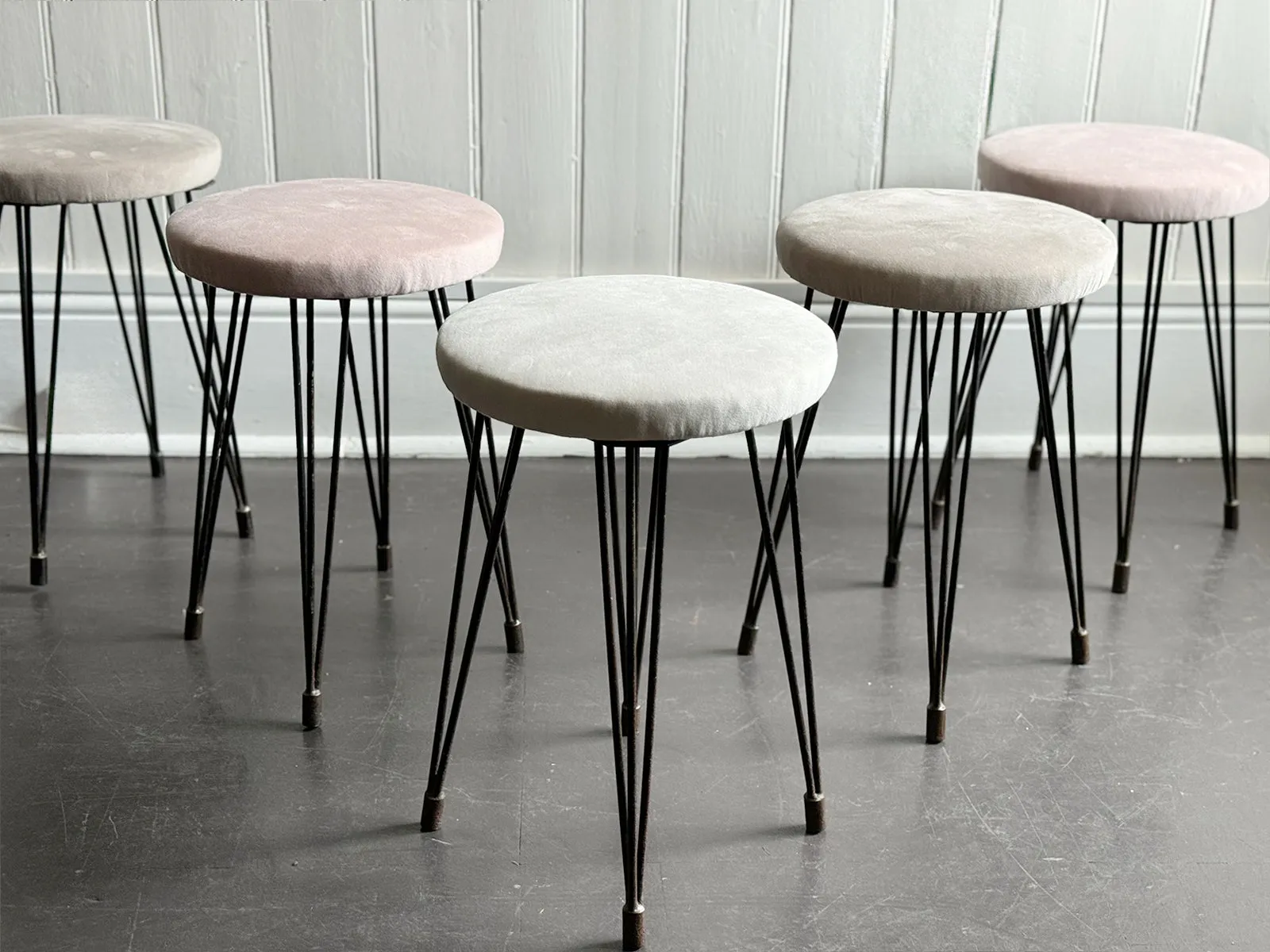 Five 1950's French Stools with Distinctive Metal Legs - Sold separately