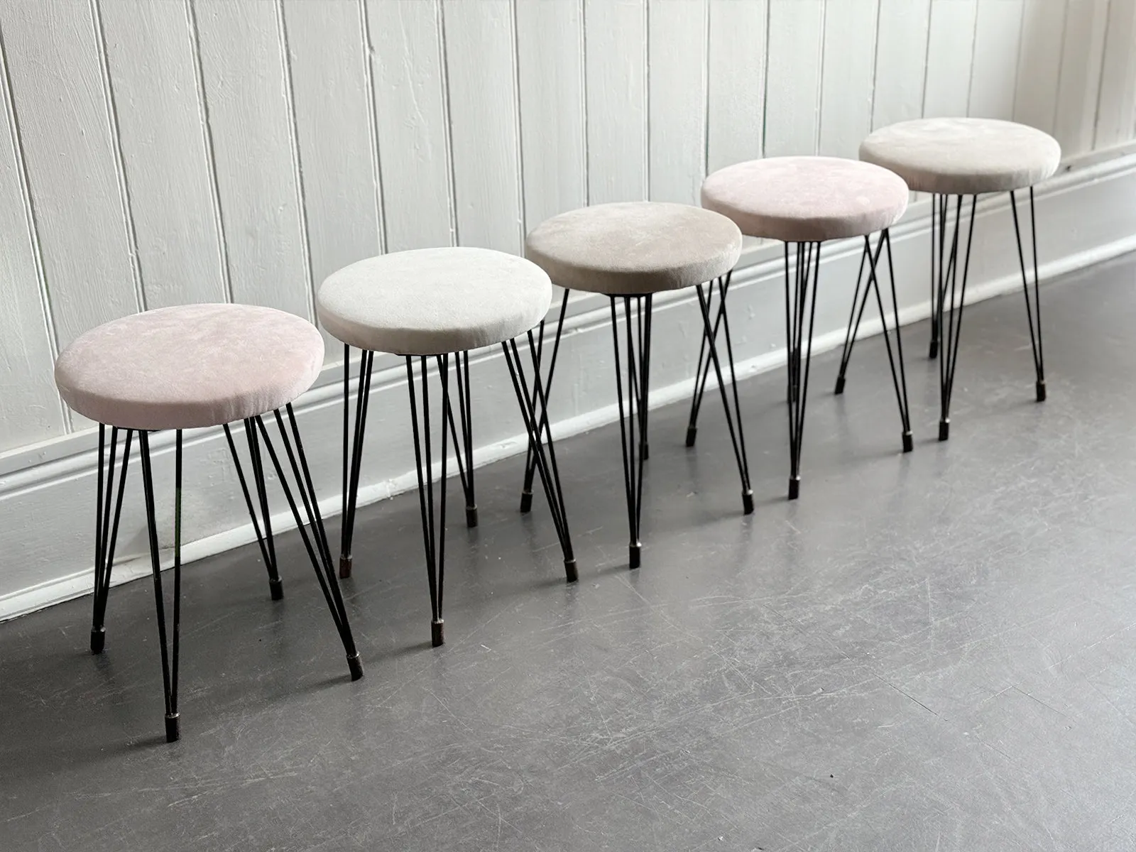 Five 1950's French Stools with Distinctive Metal Legs - Sold separately