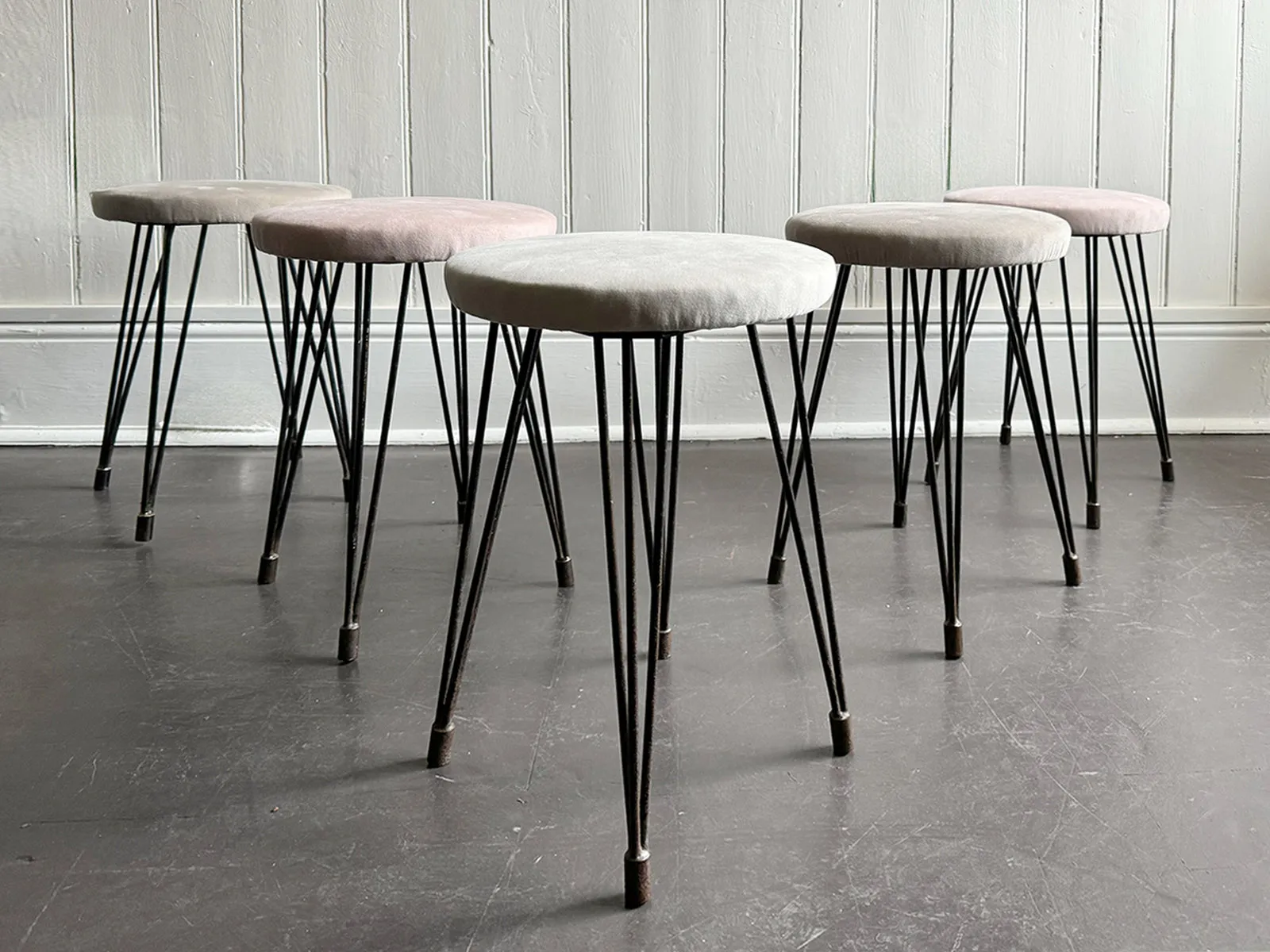 Five 1950's French Stools with Distinctive Metal Legs - Sold separately