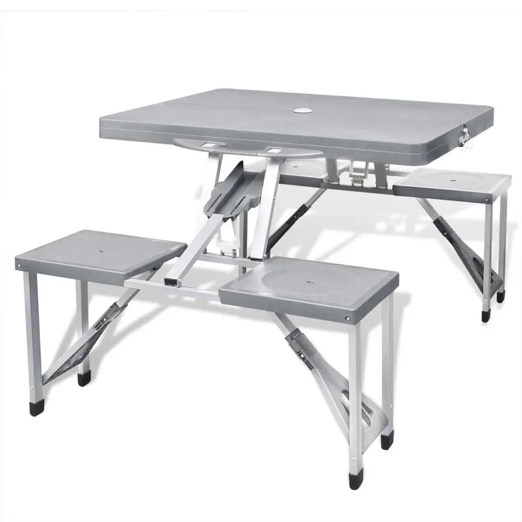 Foldable Camping Table Set with 4 Stools  Aluminium Extra Light Grey