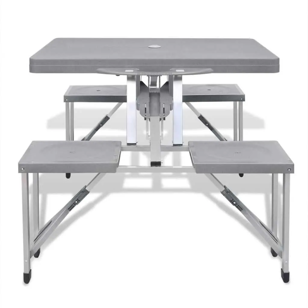 Foldable Camping Table Set with 4 Stools  Aluminium Extra Light Grey