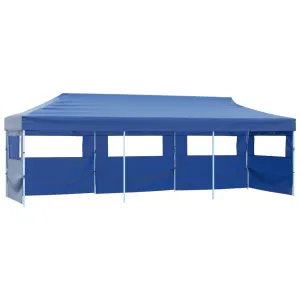 Folding Pop-up Party Tent with 5 Sidewalls 3x9 m Blue