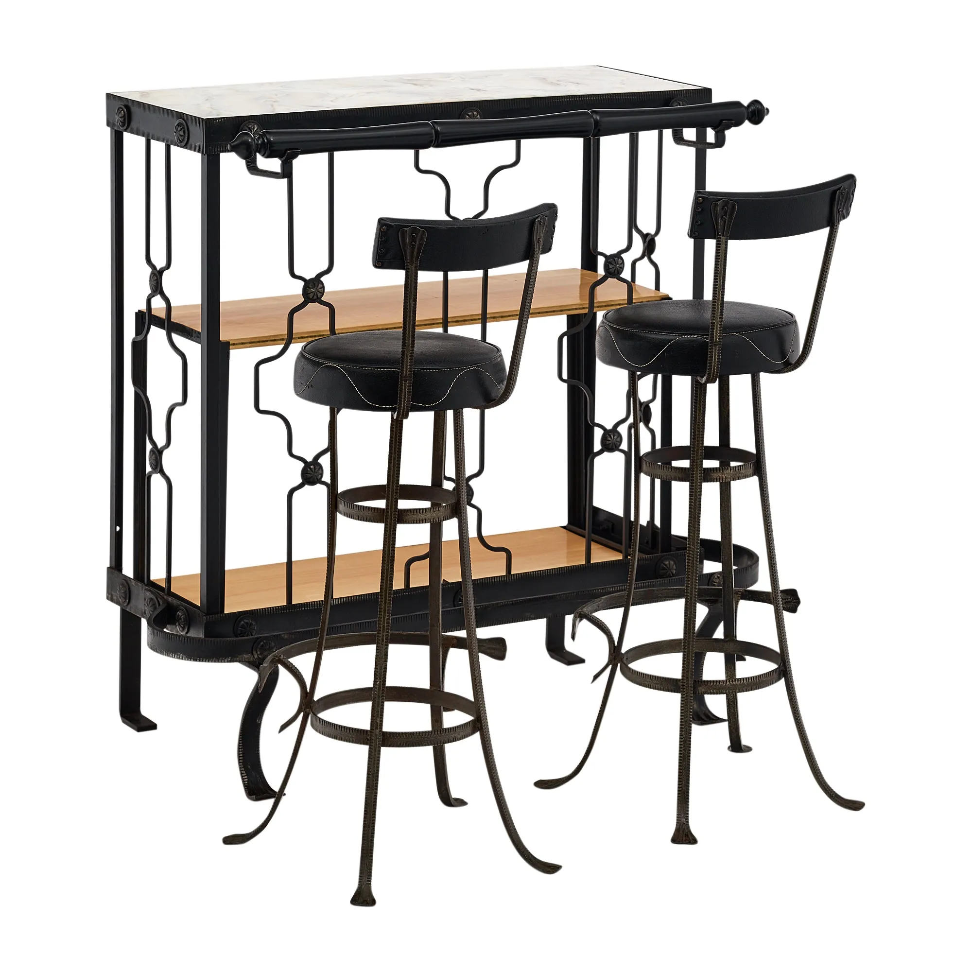 French Art Deco Period Iron Bar and Stools