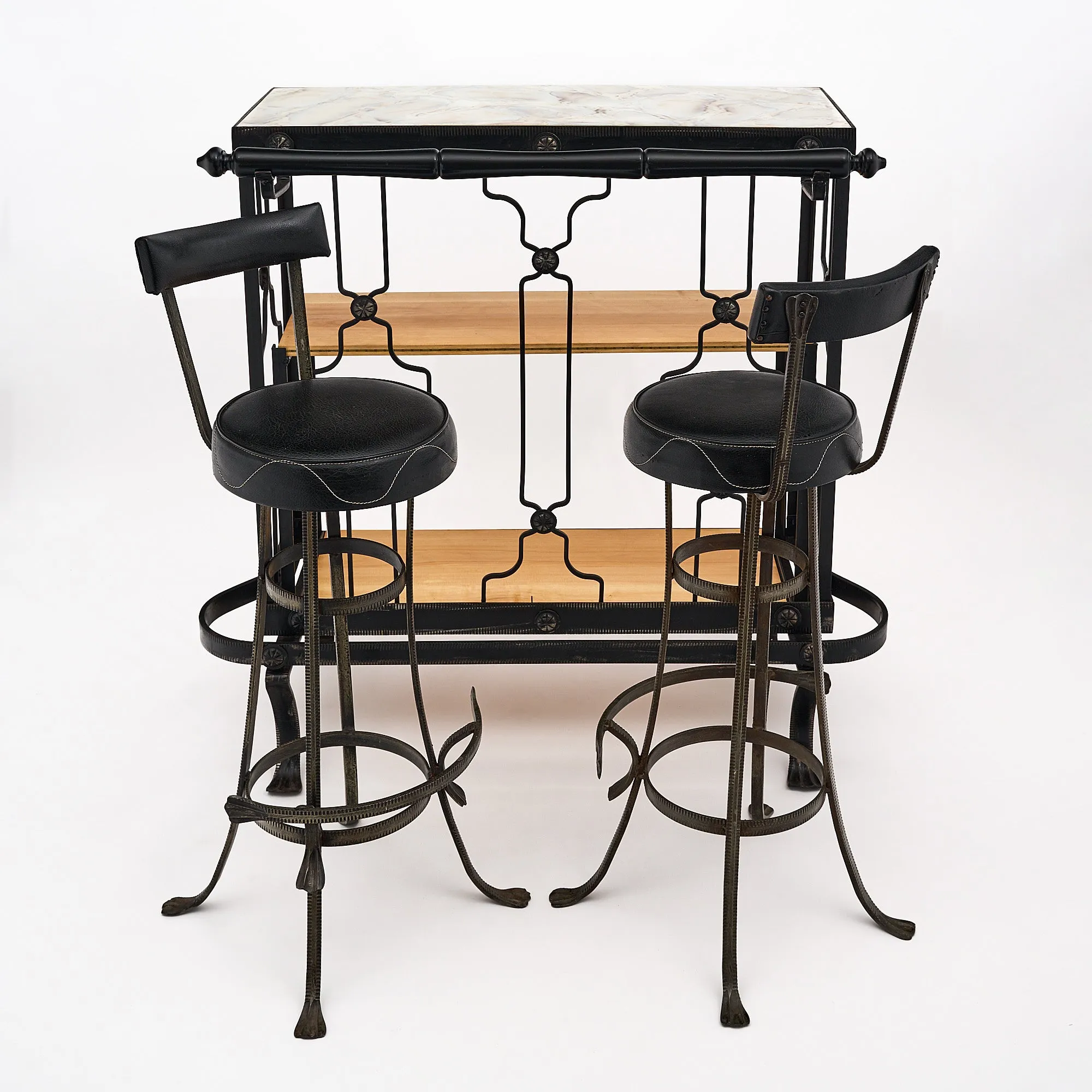 French Art Deco Period Iron Bar and Stools