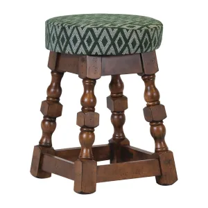 FT407 Classic Rubber Wood Low Bar Stool with Green Diamond Seat (Pack of 2)