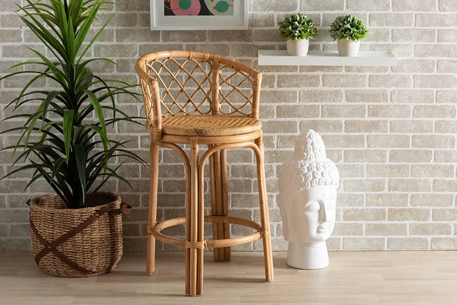 Leslie Natural Brown Rattan Counter Stool