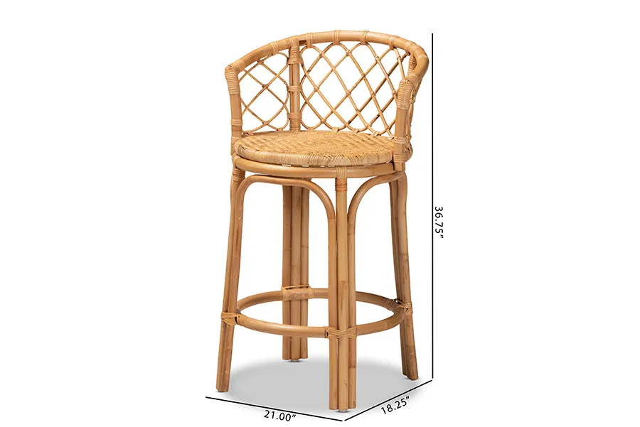 Leslie Natural Brown Rattan Counter Stool