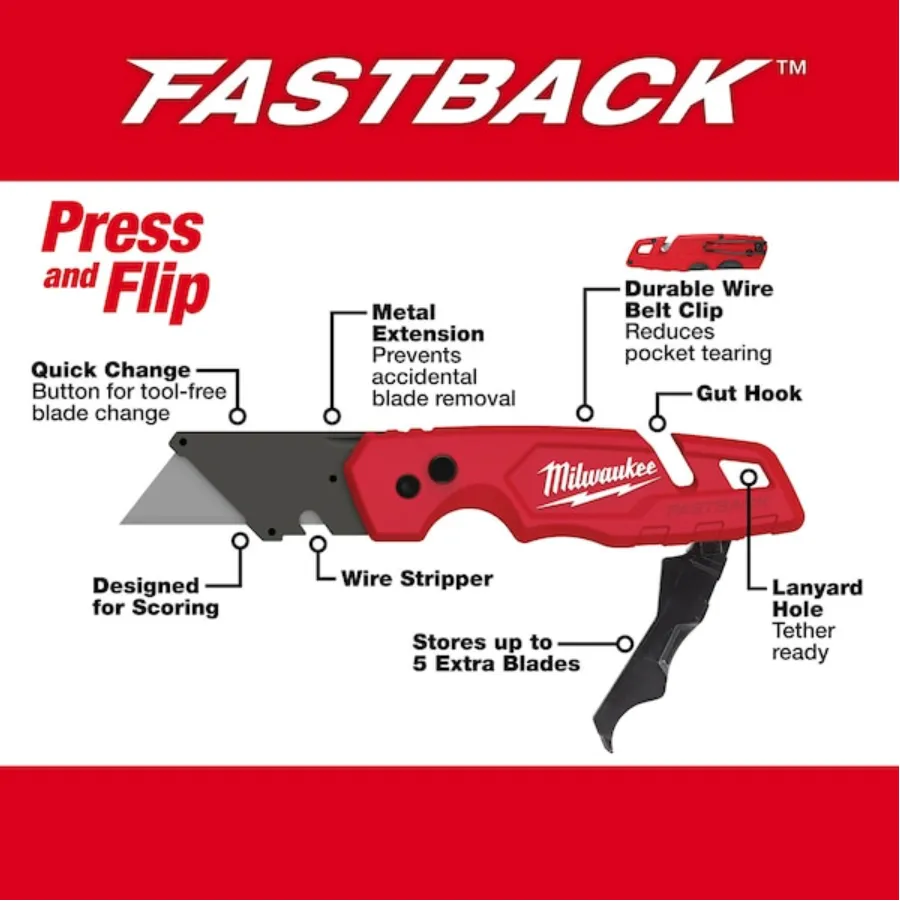 Milwaukee 48-22-1504 FASTBACK™ Folding Utility Knife and Blades Set