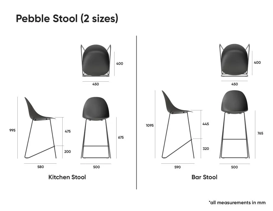 Pebble Navy Stool Shell Seat - Bar Stool 76cm Seat Height - White Frame