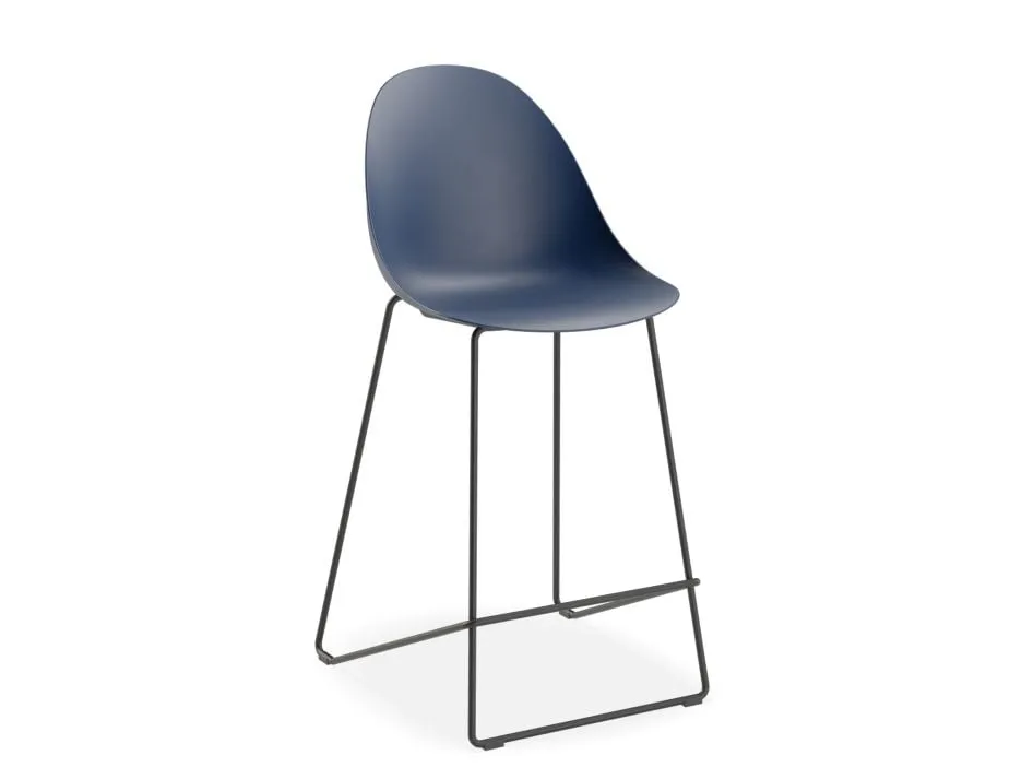 Pebble Navy Stool Shell Seat - Bar Stool 76cm Seat Height - White Frame