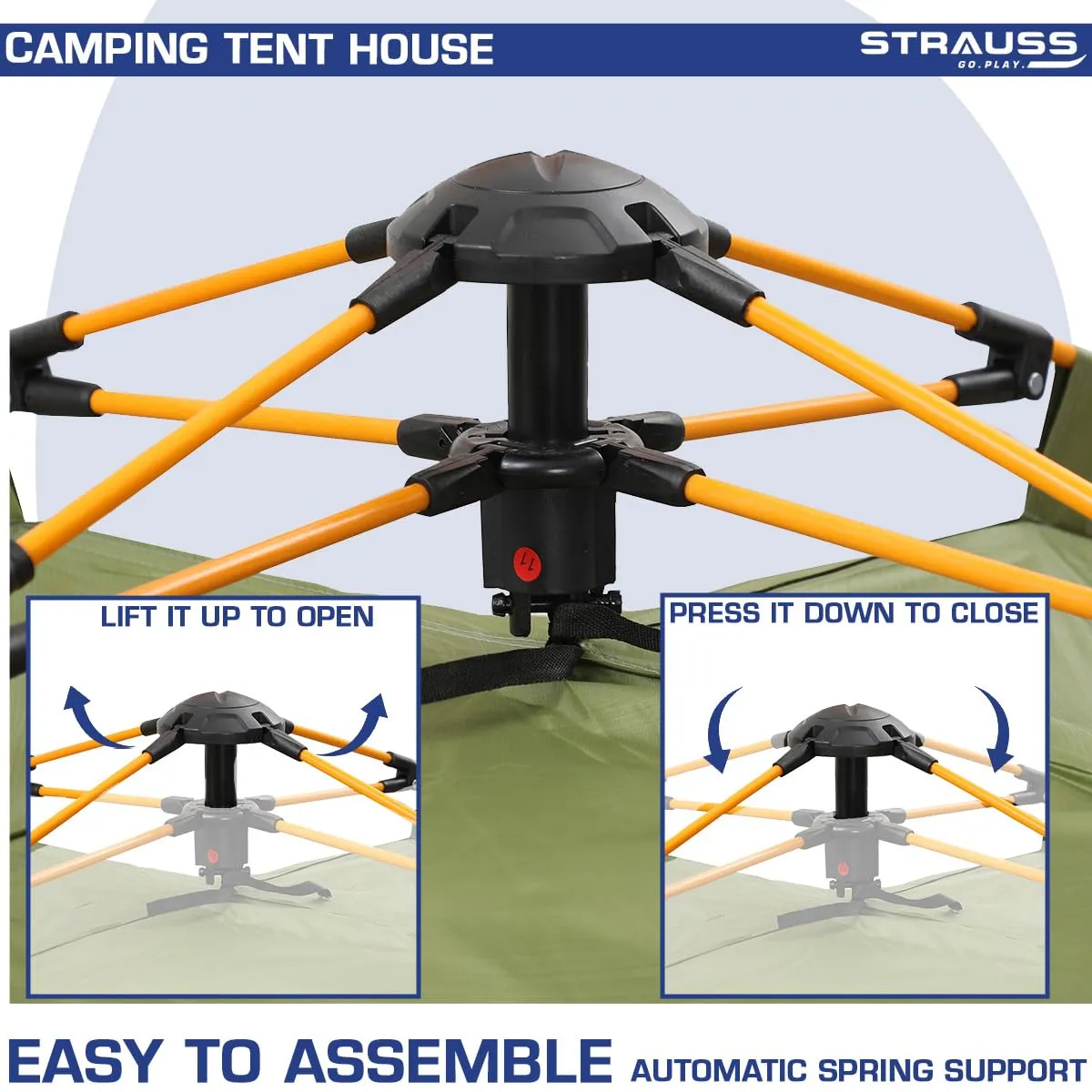 STRAUSS Automatic Portable Tent for Camping|5-10 Minutes Easy Setup|Ideal for Picnic,Hiking,Trekking,Outdoor Tent for Travel|Waterproof and Windproof Tent for Camping|Superior Air Ventilation|(Green)