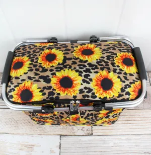 Sunflower and Leopard Insulated Collapsible Cooler/Tote/Market/ Picnic Basket (NGIL Brand)