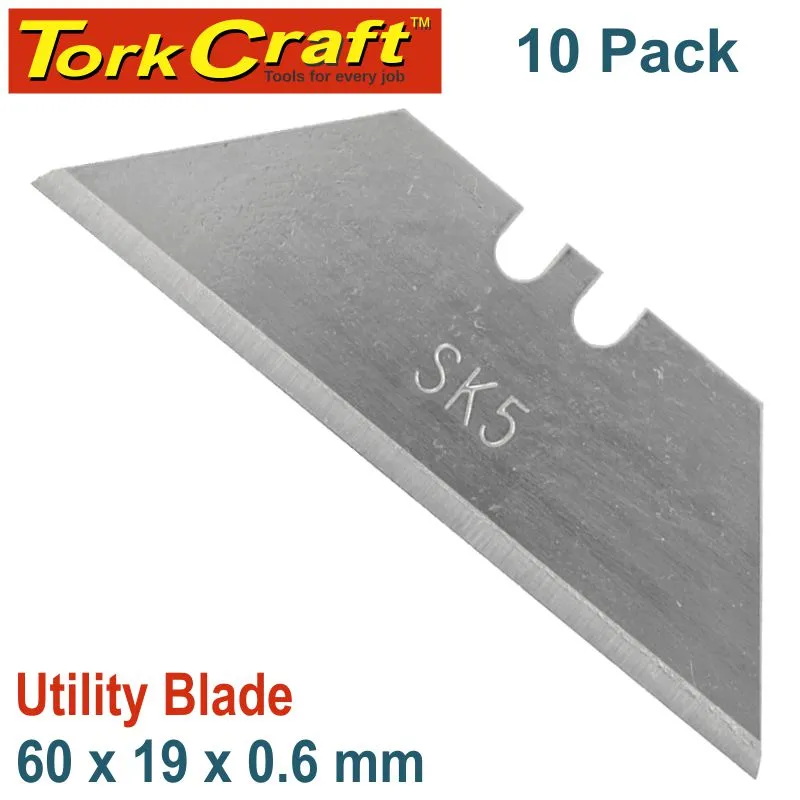 TORK CRAFT UTILITY BLADE SOLID 60MM X 19MM X 0.6MM 10PC SK5 TCBB100-10