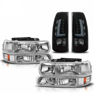 YITAMOTOR® For 1999-2002 Chevy Silverado 1500 2500 3500 Headlights   LED Tail Lights